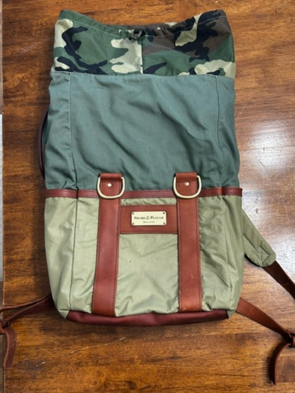 Sword & Plough Classic Olive and Brown Backpack; Great Condition